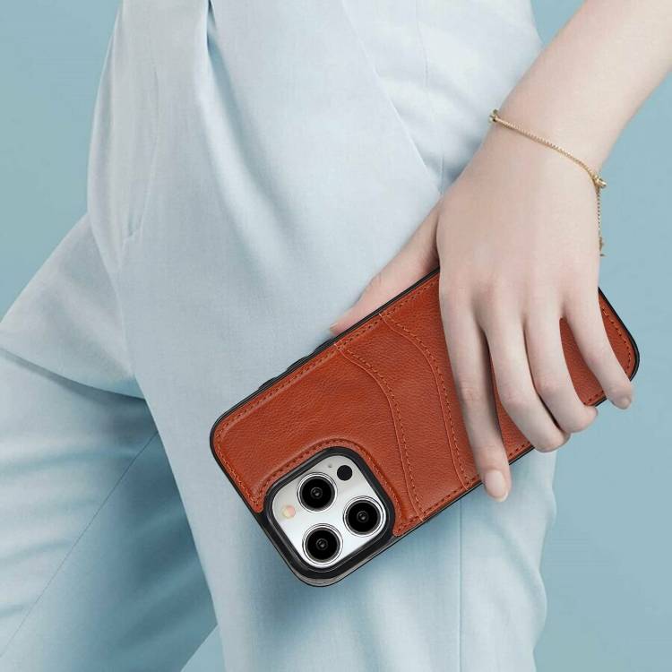 For iPhone 14 Plus Litchi Leather Skin Card Slots Phone Case(Brown)