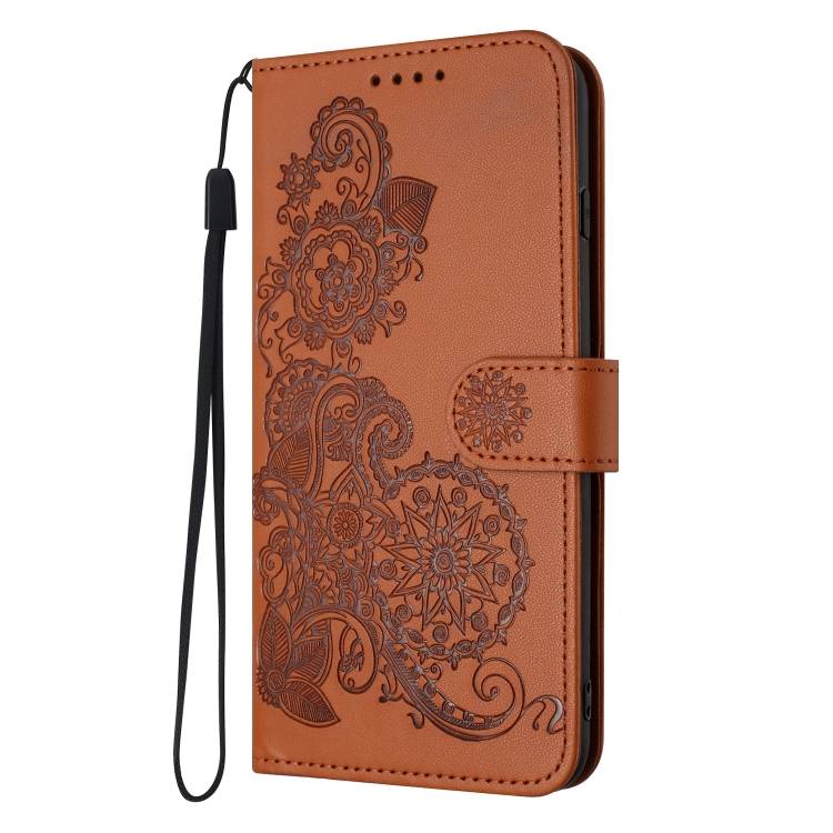 For Tecno Spark 10 4G Datura Flower Embossed Flip Leather Phone Case(Brown)