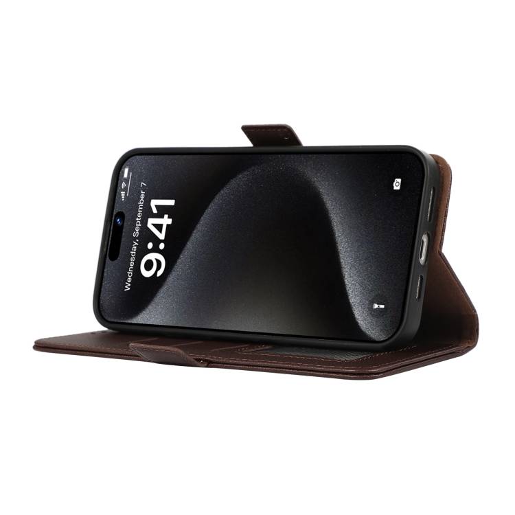 For iPhone 13 Pro Max ABEEL Side-Magnetic Litchi Pattern Leather RFID Phone Case(Brown)
