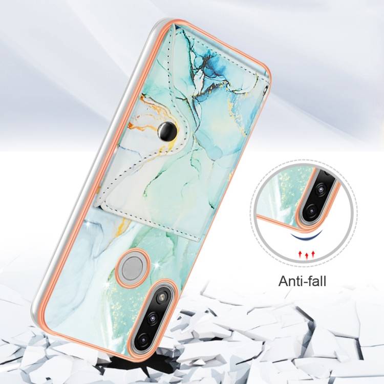 For Motorola Moto E7 Power / E7i Power Marble Pattern IMD Card Slot Phone Case(Green)