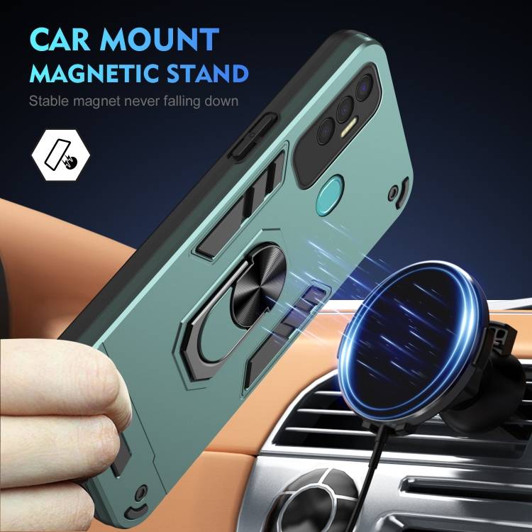 For Tecno Spark 7P Shockproof Metal Ring Holder Phone Case(Green)