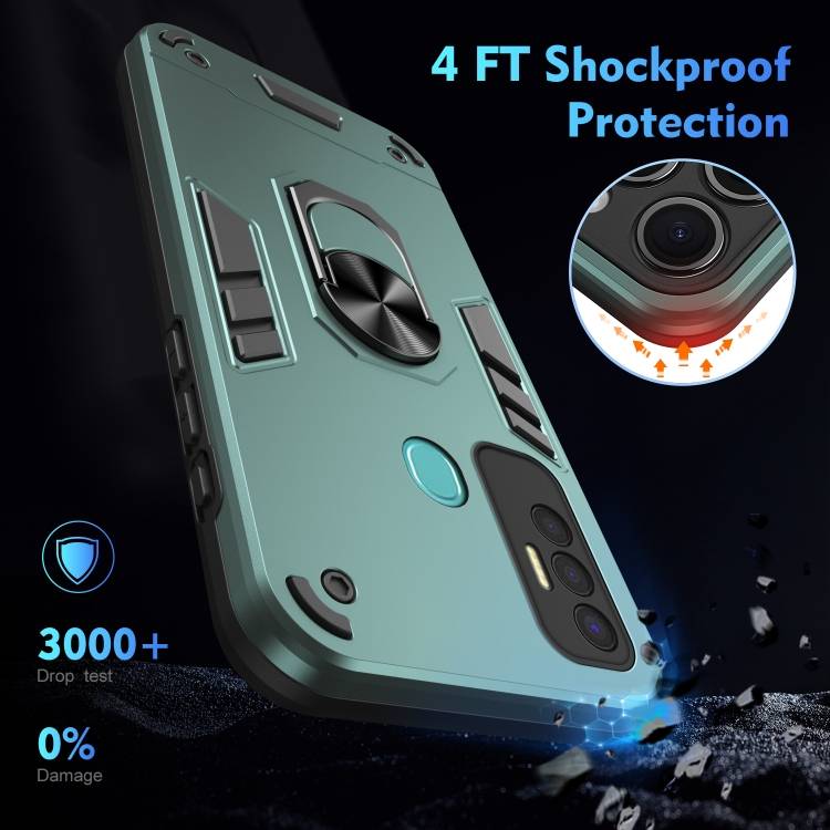 For Tecno Spark 7P Shockproof Metal Ring Holder Phone Case(Green)