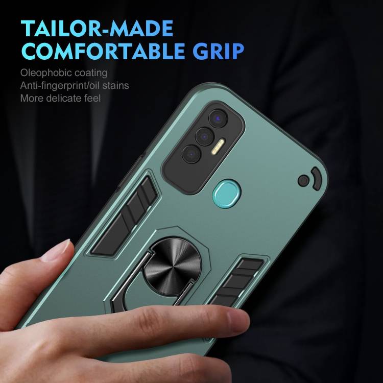 For Tecno Spark 7P Shockproof Metal Ring Holder Phone Case(Green)