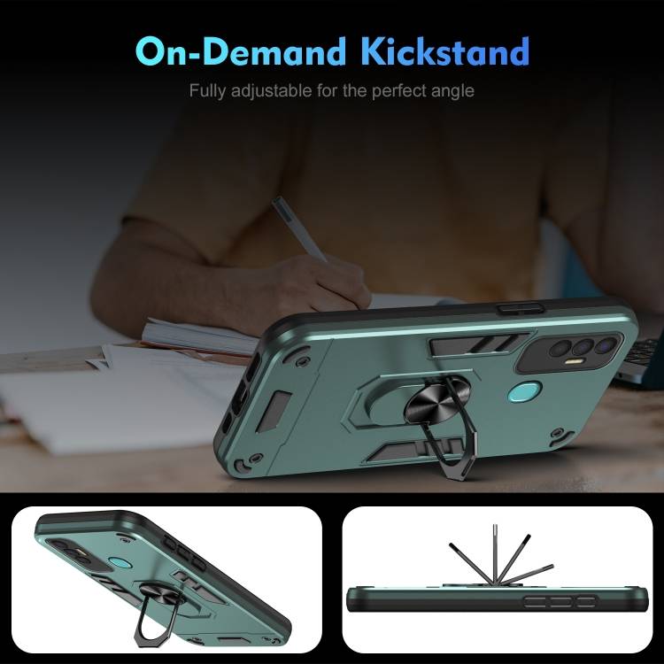 For Tecno Spark 7P Shockproof Metal Ring Holder Phone Case(Green)