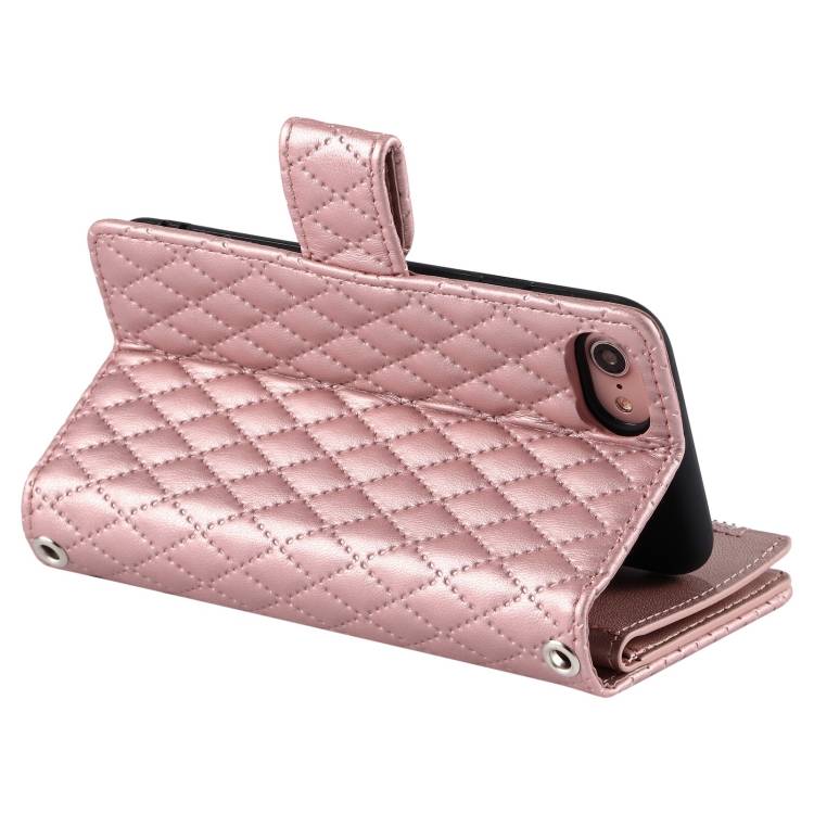 For iPhone 7 / 8 / SE 2022 Glitter Lattice Zipper Wallet Leather Phone Case(Rose Gold)