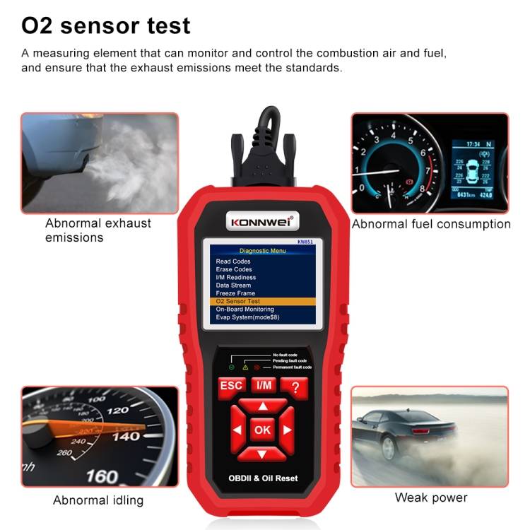 KONNWEI KW851 2 in 1 Car OBDll Scanner Diagnostic Tool Oil Service Light Reset(Black)