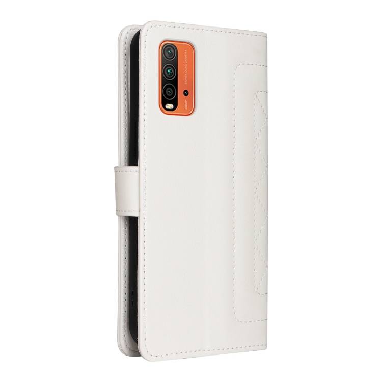 For Xiaomi Redmi 9T Diamond Lattice Leather Flip Phone Case(White)