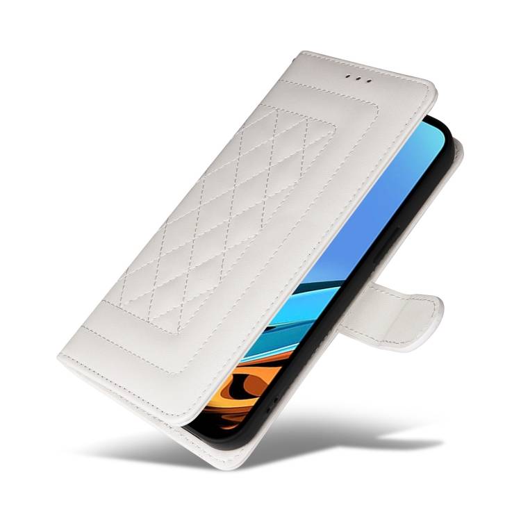 For Xiaomi Redmi 9T Diamond Lattice Leather Flip Phone Case(White)