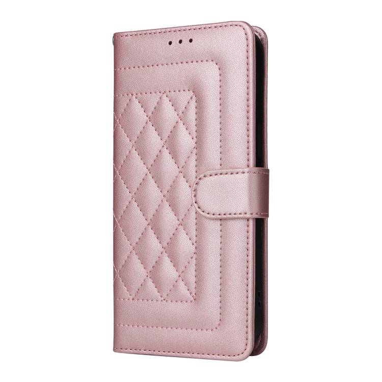 For Samsung Galaxy A12 / M12 Diamond Lattice Leather Flip Phone Case(Rose Gold)