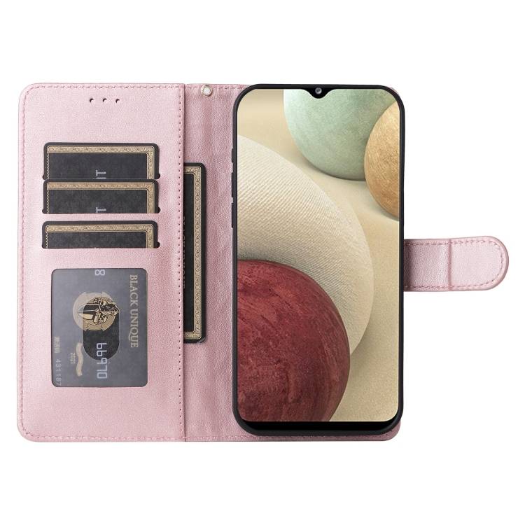 For Samsung Galaxy A12 / M12 Diamond Lattice Leather Flip Phone Case(Rose Gold)