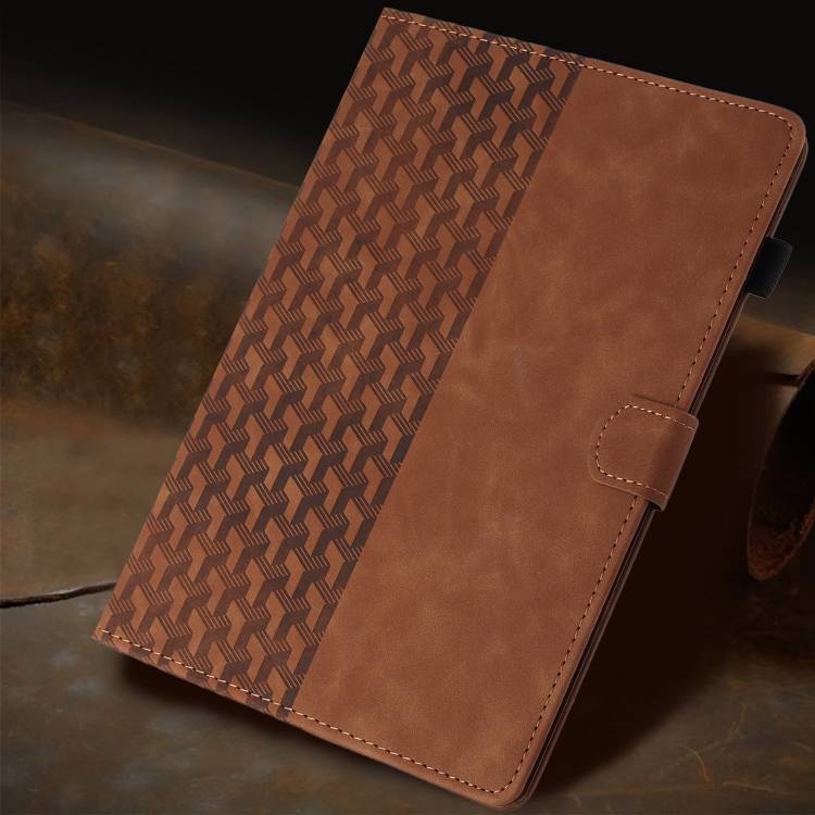 For Amazon Fire HD10 2023/2021 Building Blocks Embossed Leather Smart Tablet Case(Brown)
