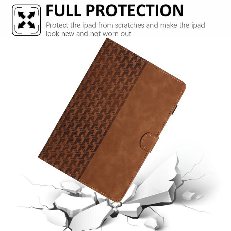 For Amazon Fire HD10 2023/2021 Building Blocks Embossed Leather Smart Tablet Case(Brown)