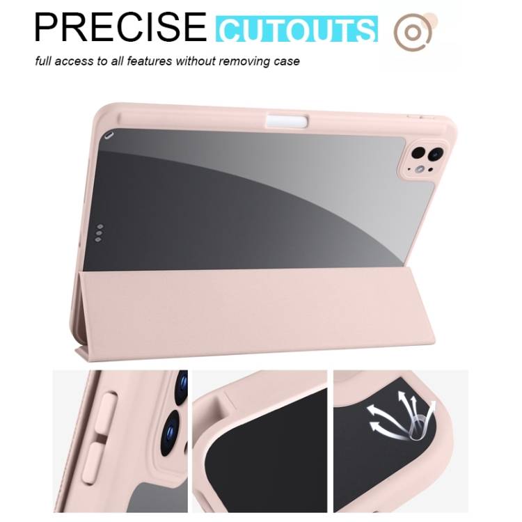 For iPad Pro 13 2024 Acrylic 3-folding Smart Leather Tablet Case(Pink)