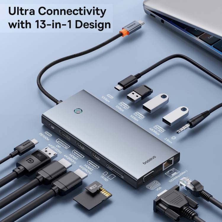 Baseus PortalJoy Series 13 in 1 Type-C to Quadruple Display HUB Adapter(Space Grey)