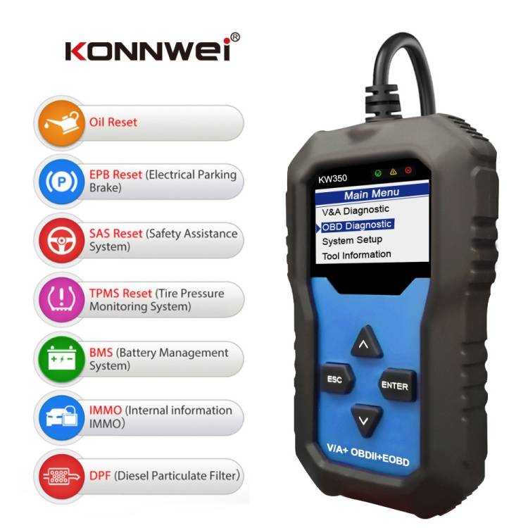 KONNWEI KW350 OBDII 12V Car Diagnostics Detector Scanner with 2 inch Black And White Display Screen