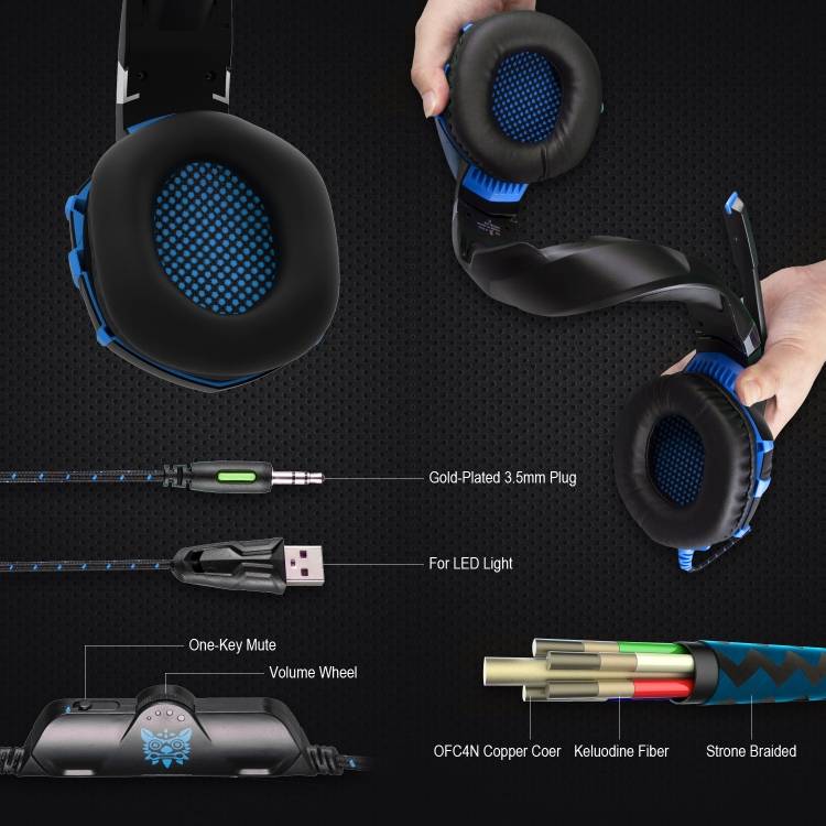 ONIKUMA K2A Over Ear Bass Stereo Surround Gaming Headphone with Microphone & LED Lights(Black Blue)