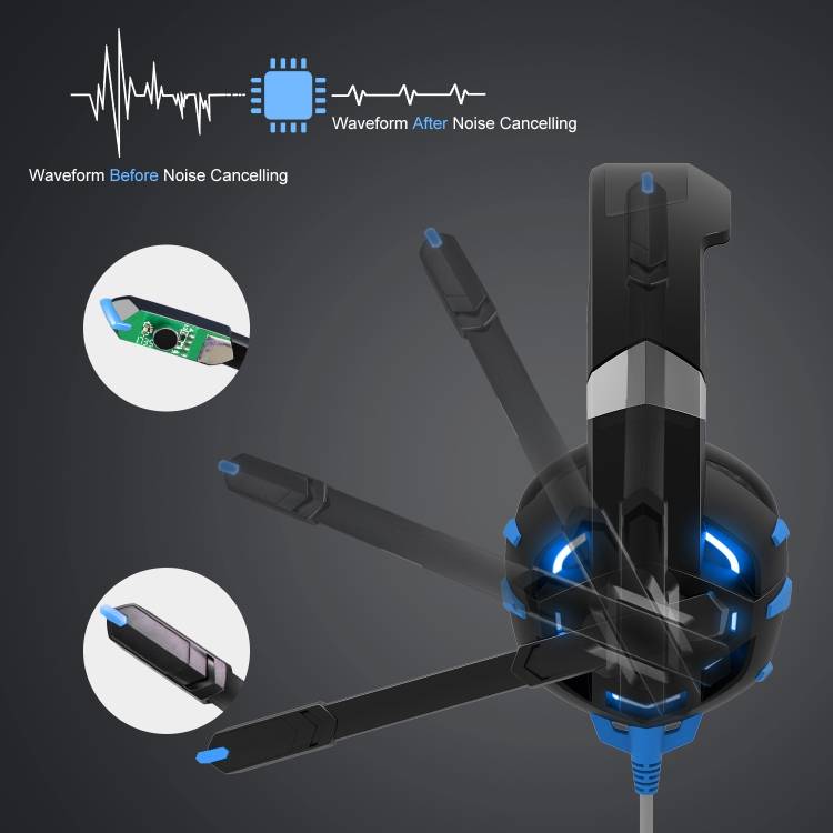 ONIKUMA K2A Over Ear Bass Stereo Surround Gaming Headphone with Microphone & LED Lights(Black Blue)