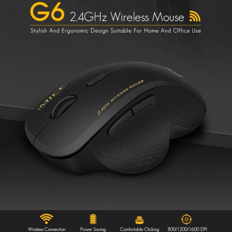 iMICE G6 Wireless Mouse 2.4G Office Mouse 6-button Gaming Mouse(Black)