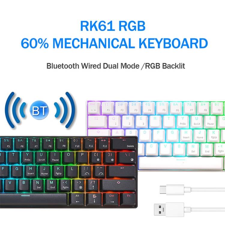 RK61 61 Keys Bluetooth / 2.4G Wireless / USB Wired Three Modes Red Switch Tablet Mobile Gaming Mecha