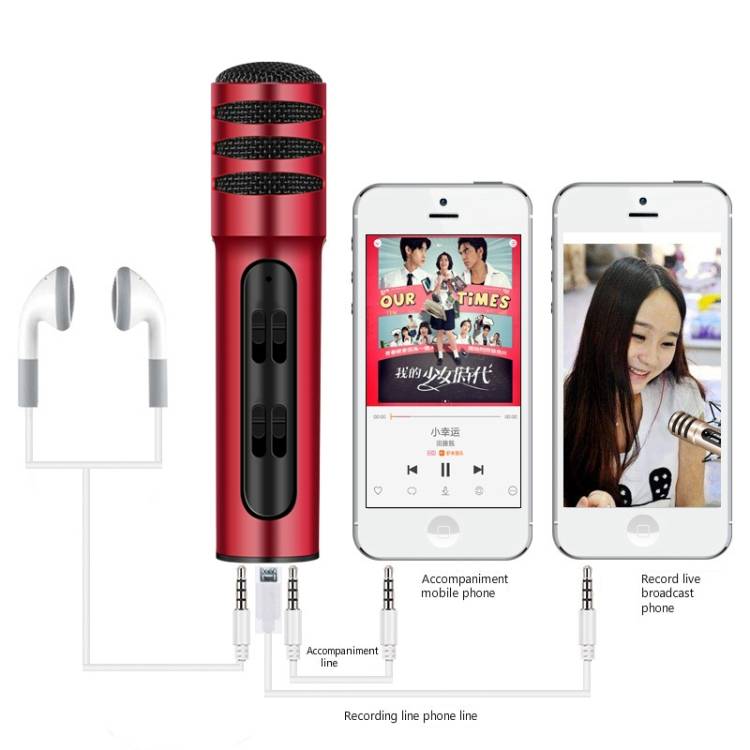 BGN-C7 Condenser Microphone Dual Mobile Phone Karaoke Live Singing Microphone Built-in Sound Card(Re