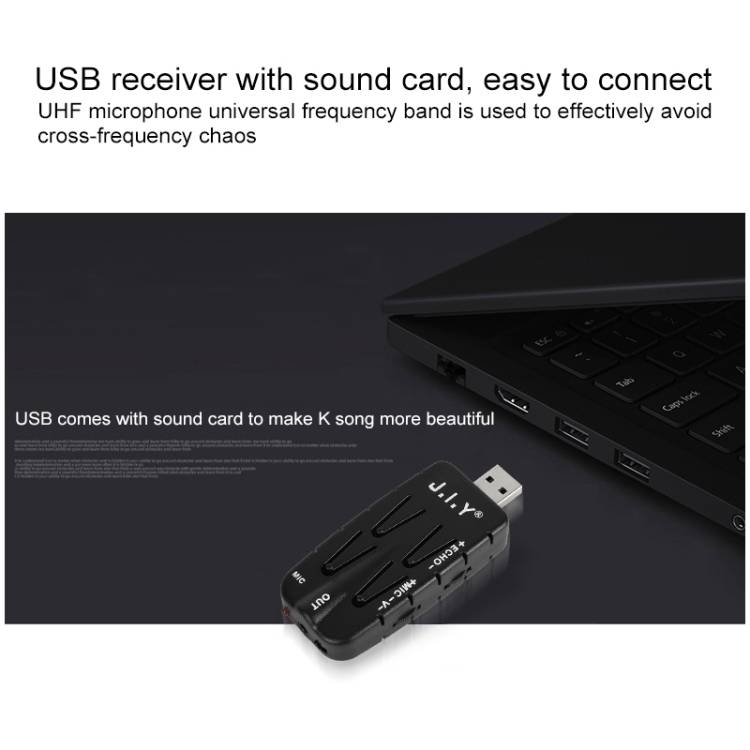 J.I.Y 2 in 1 K Song Wireless Microphones for TV PC with Audio Card USB Receiver (Black)