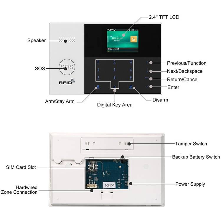 PG-105-GSM GSM/GPRS + WiFi Intelligent Alarm System with Touch Keypad & LCD Screen & RFID function