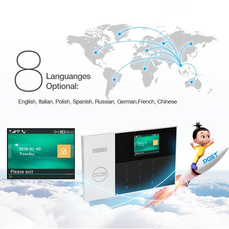 PG-105-GSM GSM/GPRS + WiFi Intelligent Alarm System with Touch Keypad & LCD Screen & RFID function