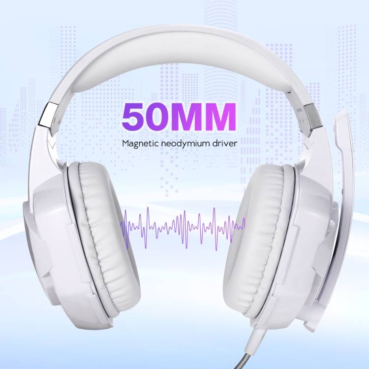 KOTION EACH G2000 Over-ear Gaming Headset with Mic Stereo Bass LED Light,Cable Length: 2.2m(White)