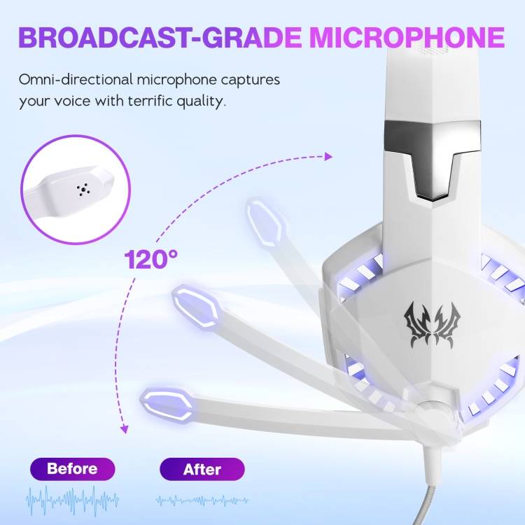 KOTION EACH G2000 Over-ear Gaming Headset with Mic Stereo Bass LED Light,Cable Length: 2.2m(White)
