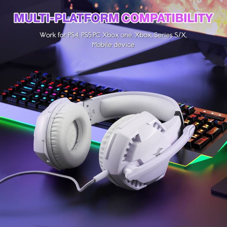 KOTION EACH G2000 Over-ear Gaming Headset with Mic Stereo Bass LED Light,Cable Length: 2.2m(White)