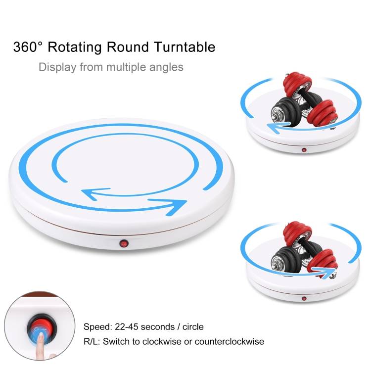 PULUZ 45cm Remote Control Adjusting Speed Rotating Turntable Display Stand, White, Load 100kg(EU Plu