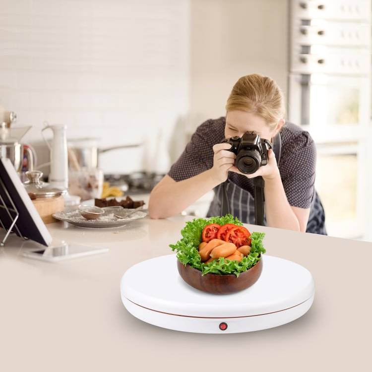 PULUZ 45cm Remote Control Adjusting Speed Rotating Turntable Display Stand, White, Load 100kg(EU Plu