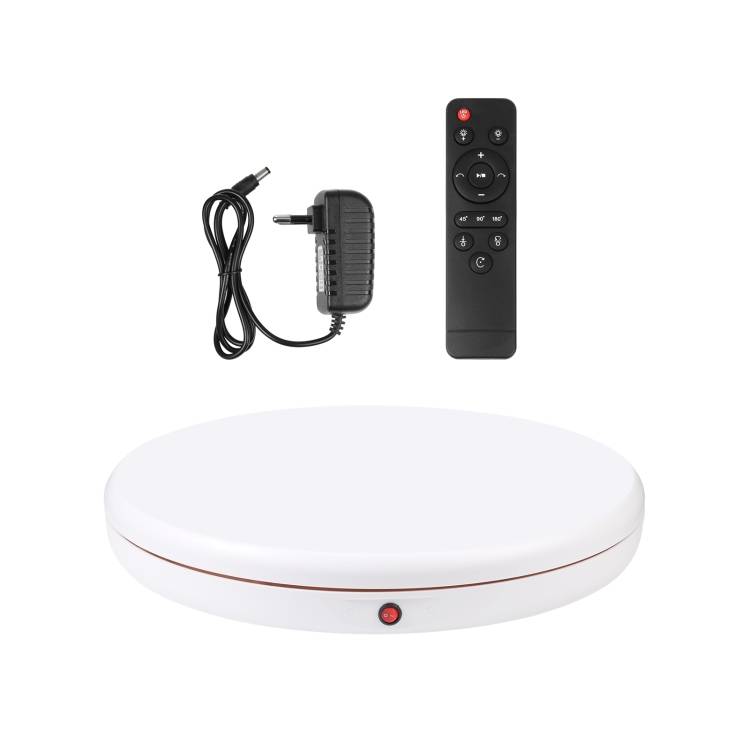 PULUZ 45cm Remote Control Adjusting Speed Rotating Turntable Display Stand, White, Load 100kg(EU Plu