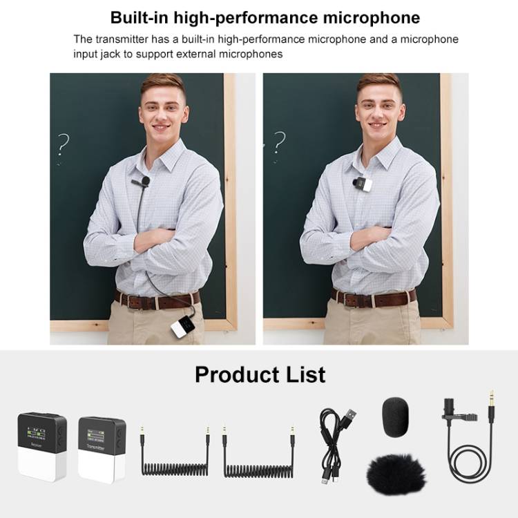 PULUZ Vlog Video Wireless Lavalier Microphone  with Transmitter and Receiver for DSLR Cameras and Vi