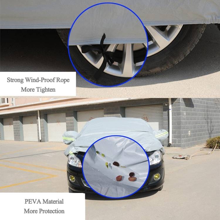 PEVA Anti-Dust Waterproof Sunproof Sedan Car Cover with Warning Strips, Fits Cars up to 4.9m(191 inc
