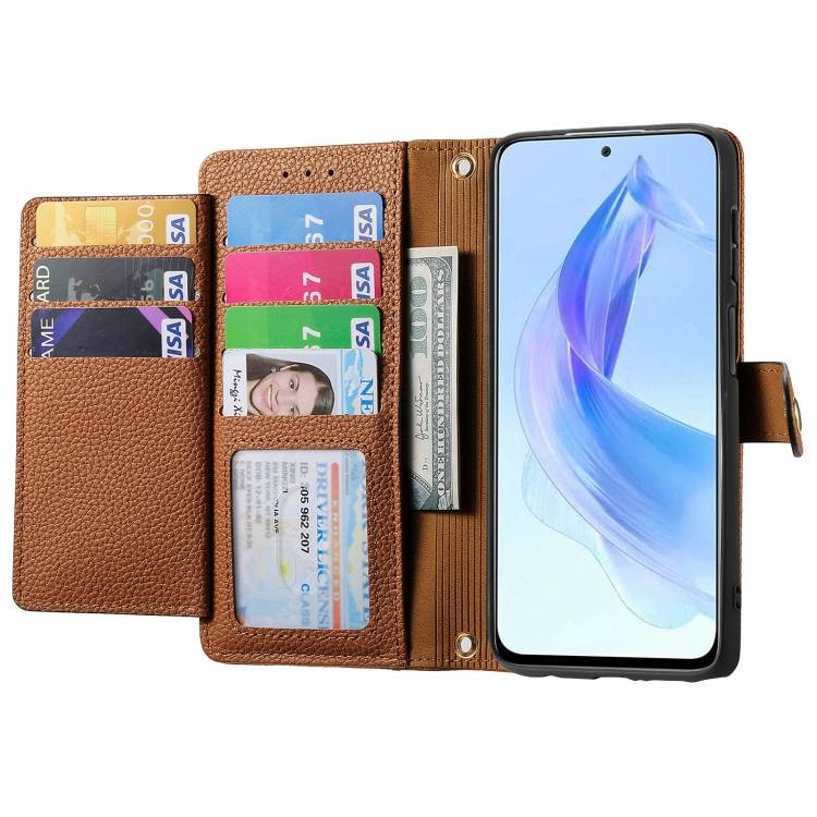 For Honor X50i Love Zipper Lanyard Leather Phone Case(Brown)