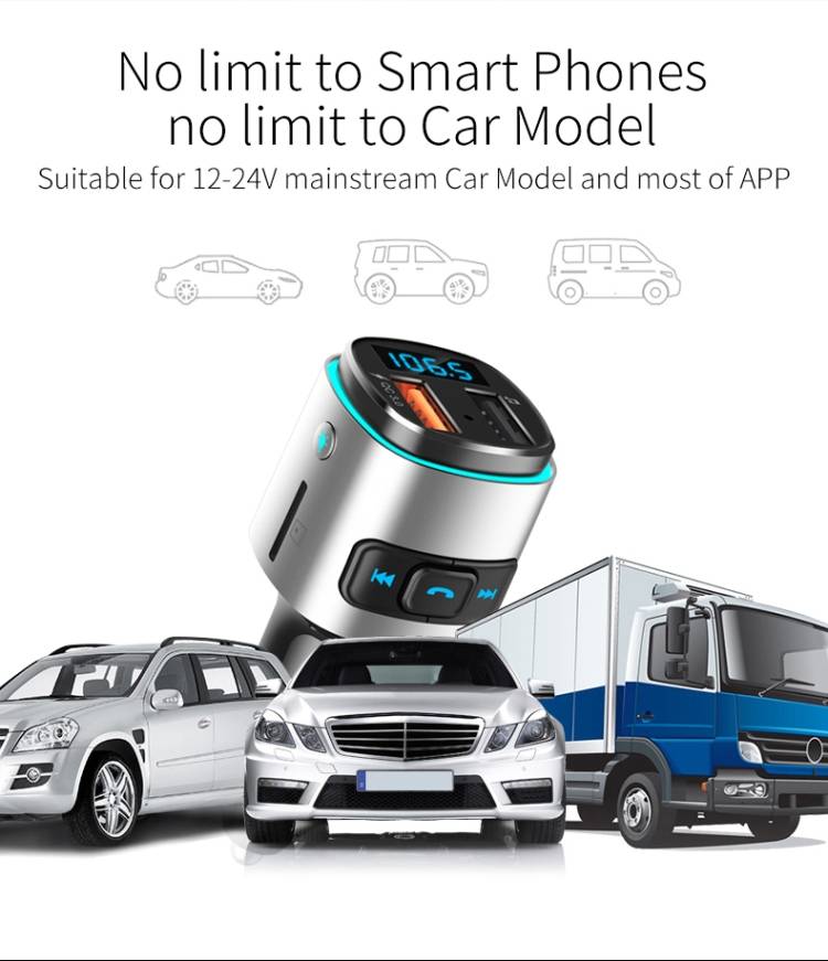 BC41 Multi-Functional MP3 Player, Bluetooth Receiver, USB Charger, Automobile Cigarette Lighter(Silv