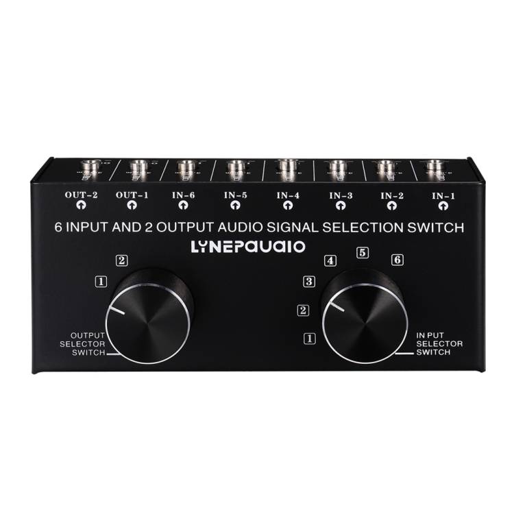 B027 6 input 2 output or 2 input 6 output audio signal source selection switcher 3.5mm interface