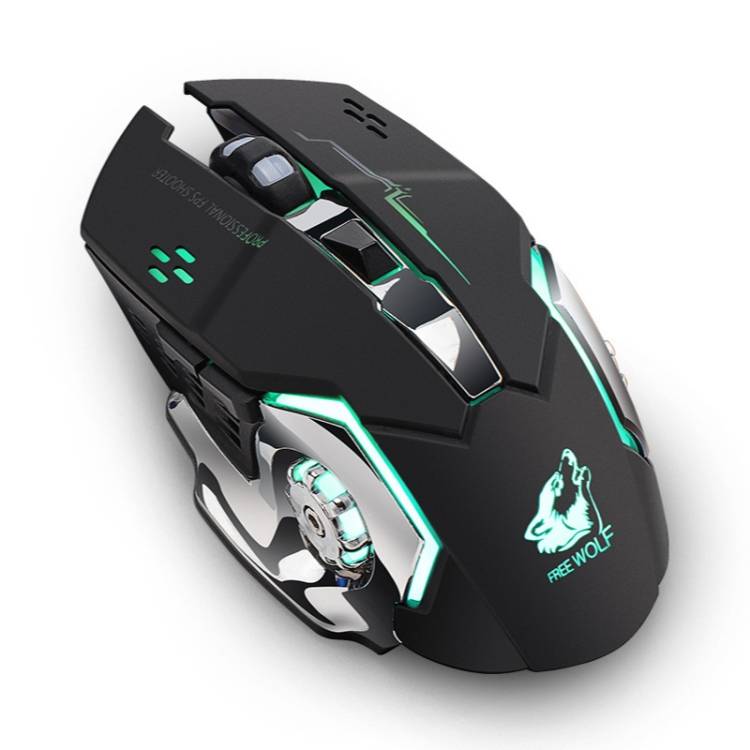 FREEDOM-WOLF X8 2400 DPI 6 Keys 2.4G Wireless Charging Silent Luminous Gaming Mechanical Mouse(Black