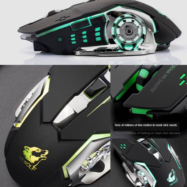 FREEDOM-WOLF X8 2400 DPI 6 Keys 2.4G Wireless Charging Silent Luminous Gaming Mechanical Mouse(Black