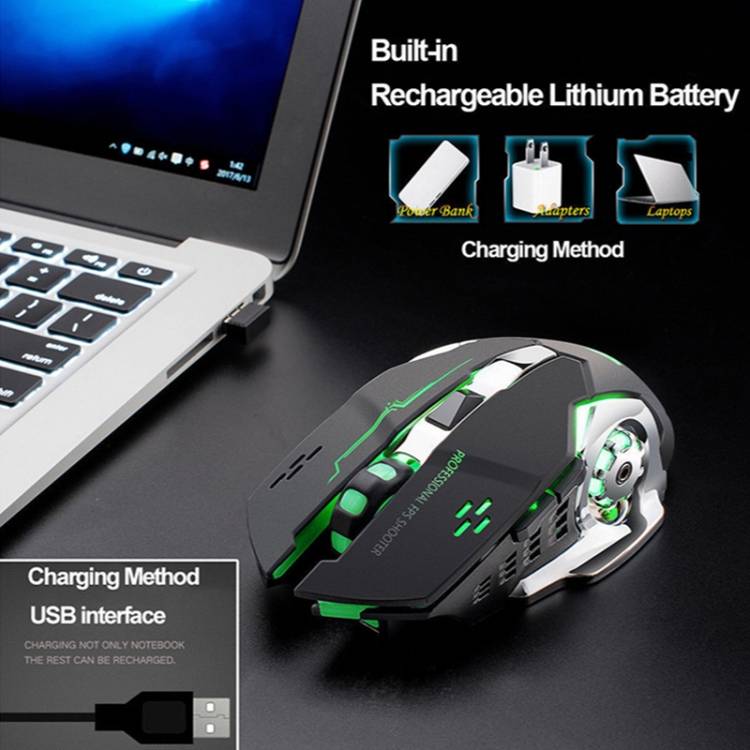 FREEDOM-WOLF X8 2400 DPI 6 Keys 2.4G Wireless Charging Silent Luminous Gaming Mechanical Mouse(Black