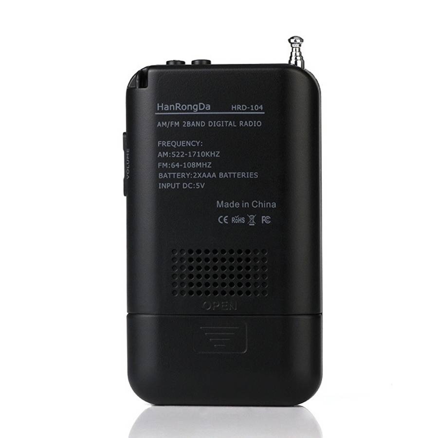 HRD-104 Mini Portable FM + AM Two Band Radio with Loudspeaker(Black)