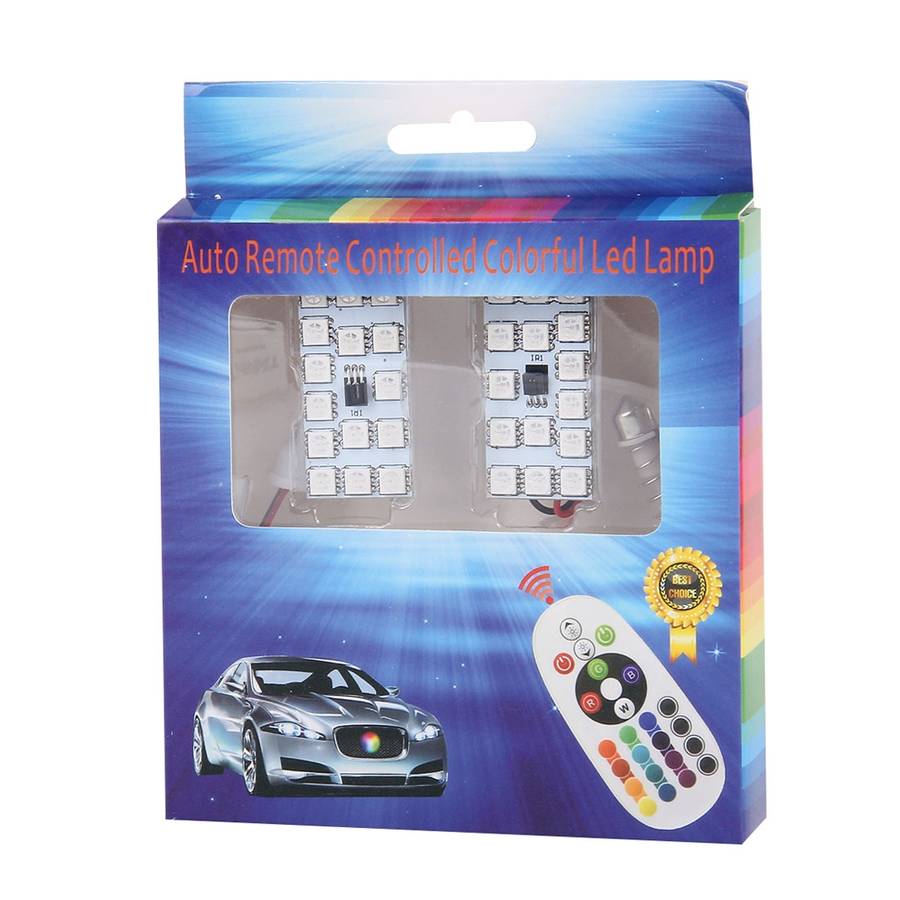 2 PCS Colorful 41MM T10 + Bicuspid Port Remote Control Car Dome Lamp LED Reading Light with 15 LED L