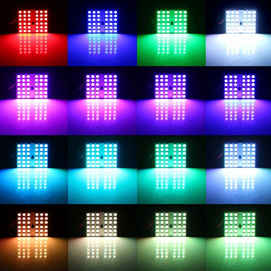 2 PCS Colorful 36MM T10 Port Remote Control Car Dome Lamp LED Reading Light with 6 LED Lights