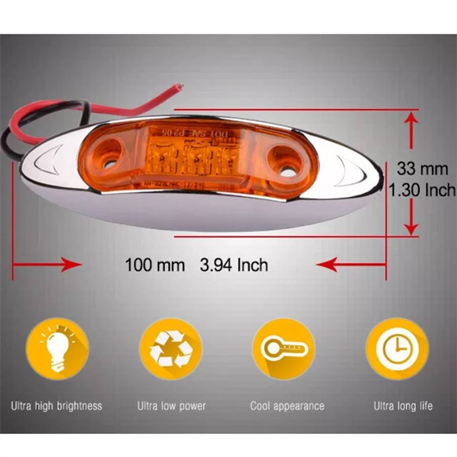 10 PCS DC 10-30V Car Truck Trailer Piranha 3-LED Side Marker Indicator Lights Bulb Lamp, Light Color
