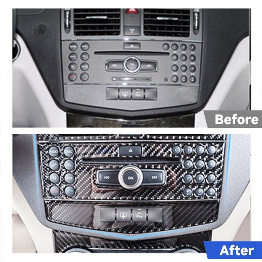 2 PCS Car CD Adjustment Frame Carbon Fiber Decorative Sticker for Mercedes-Benz W204 2007-2010