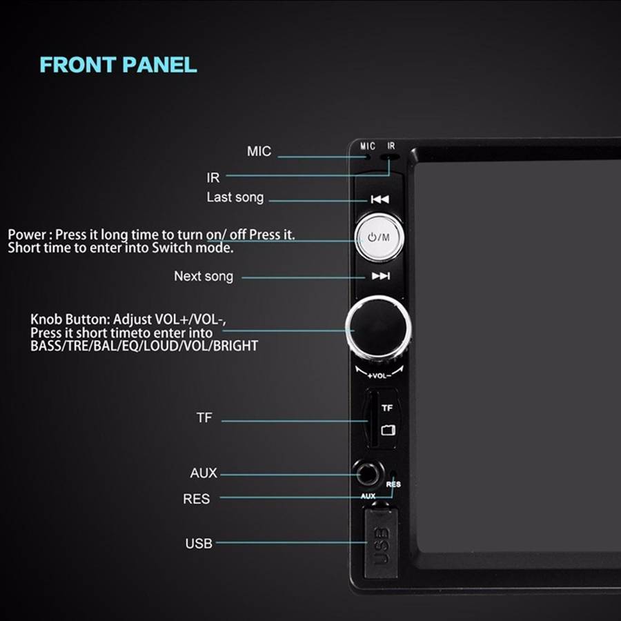7010B HD 2 Din 7 inch Car Bluetooth Radio Receiver MP5 Player, Support FM & USB & TF Card