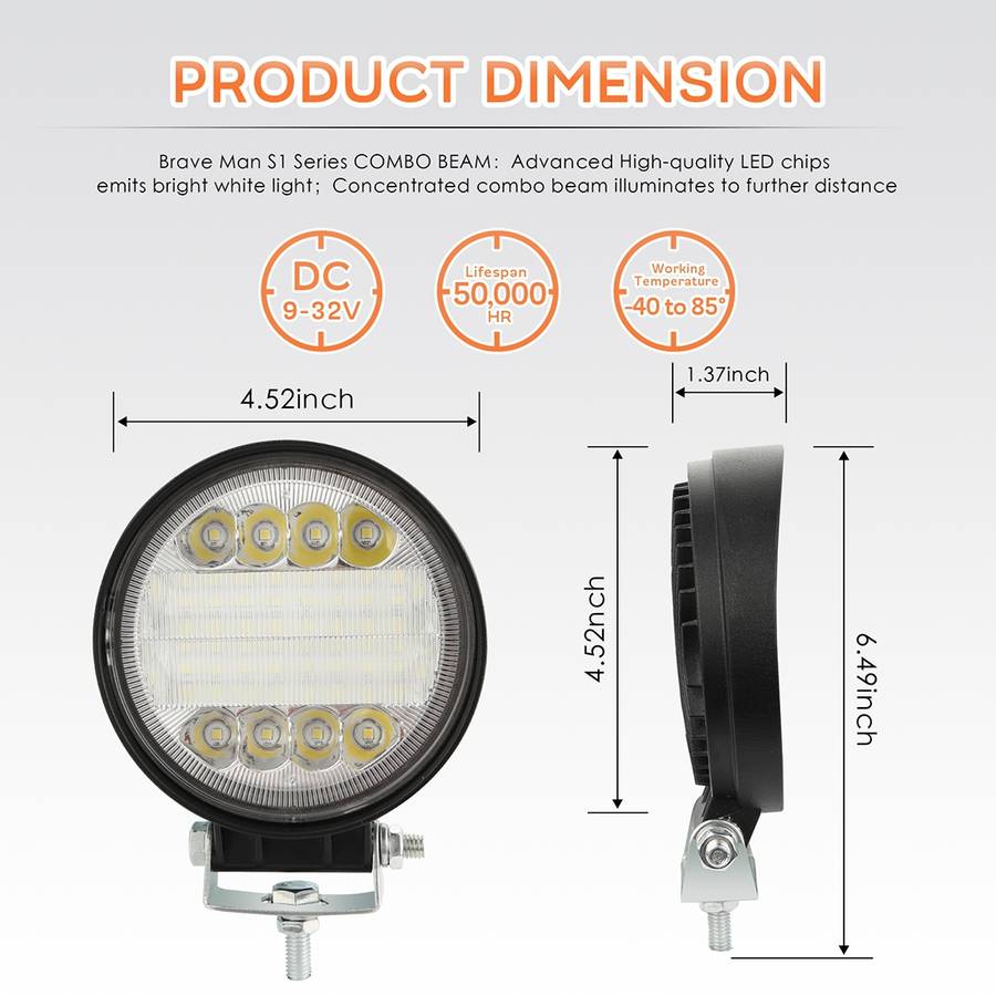 2 PCS 4 inch 15W Spot / Flood Light White Light Round-Shaped Waterproof Car SUV Work Lights Spotligh