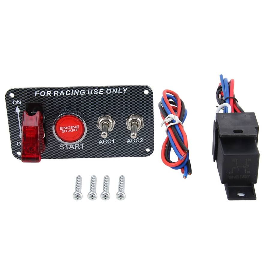 Racing Car Ignition Switch Panel Engine Start Start Push Button LED Racing Toggle Switch 12V Carbon