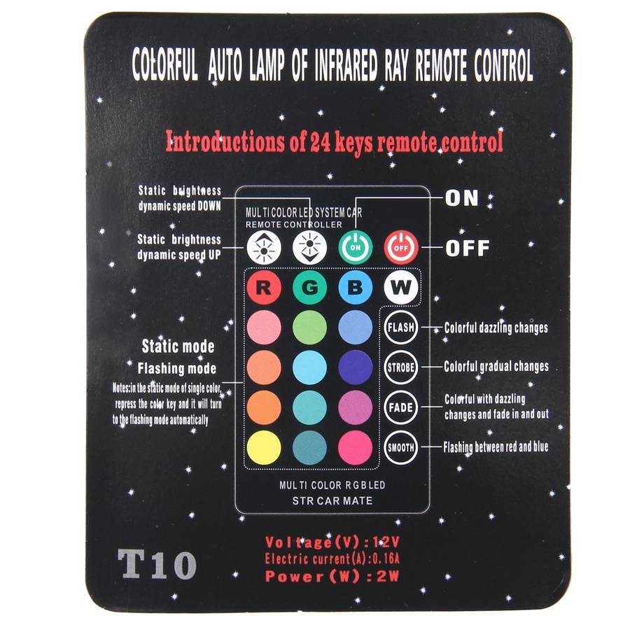 2 PCS T10 2W Auto Flash Strobe Fade Smooth Remote Controlled Colorful LED Clearance Decorative